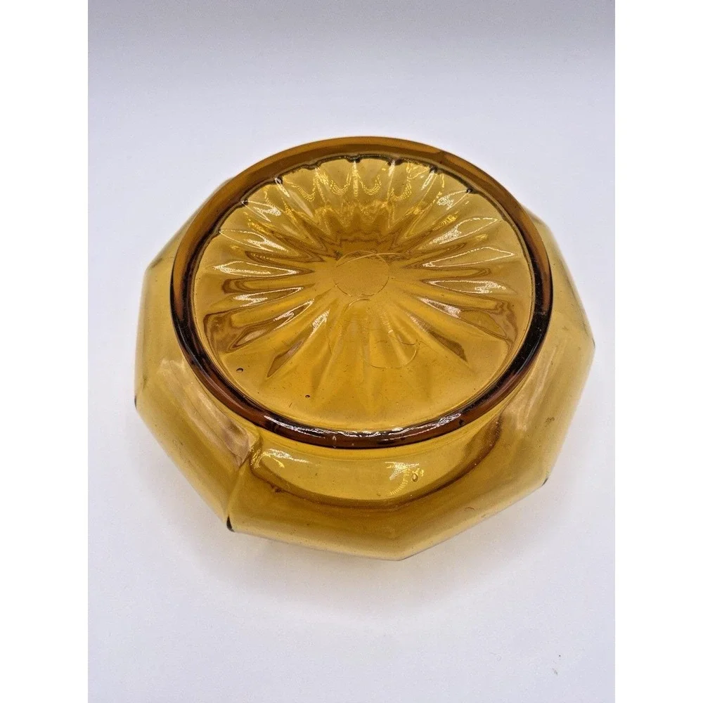 Vtg  Art Deco Glass Amber Vanity/Dresser Powder Jar Celluloid Decorative Lid